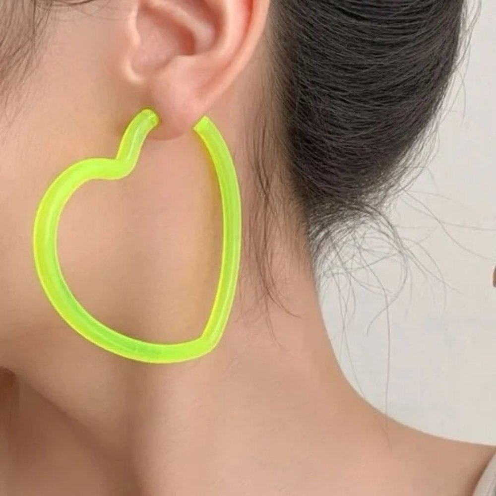 Neon Yellow Heart Hoop Earrings